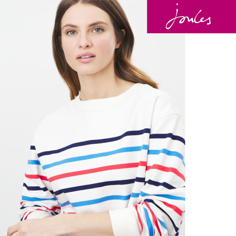 Joules Monique Crew Neck Sweatshirt - Cream Multi Stripe-2